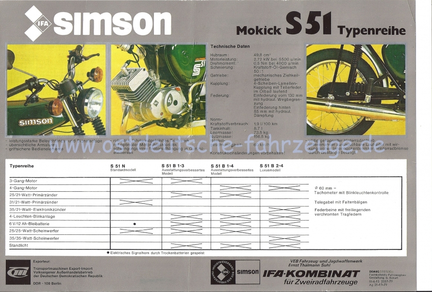 Werbeprospekt Simson S51 Rückseite