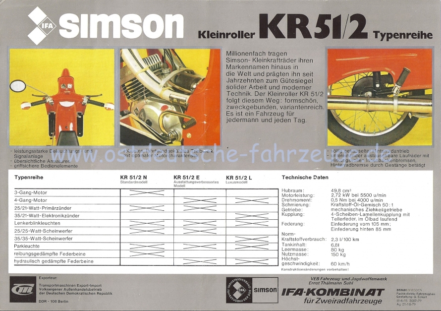 Werbeprospekt Simson KR51/2 Rückseite