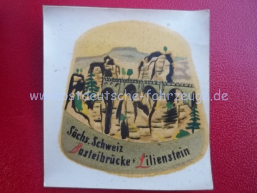 Basteibrücke, Sächsische Schweiz, Lilienstein, ca. 6x6 cm, von 1956<br />Foto ist leider etwas unscharf!