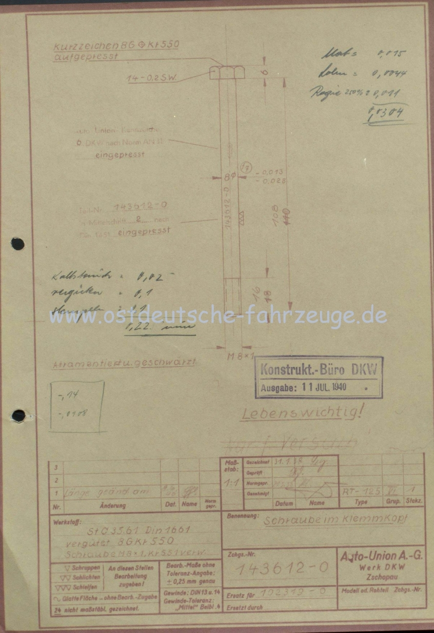 Klemmschraube DKW1938 Lebenswichtiges Teil