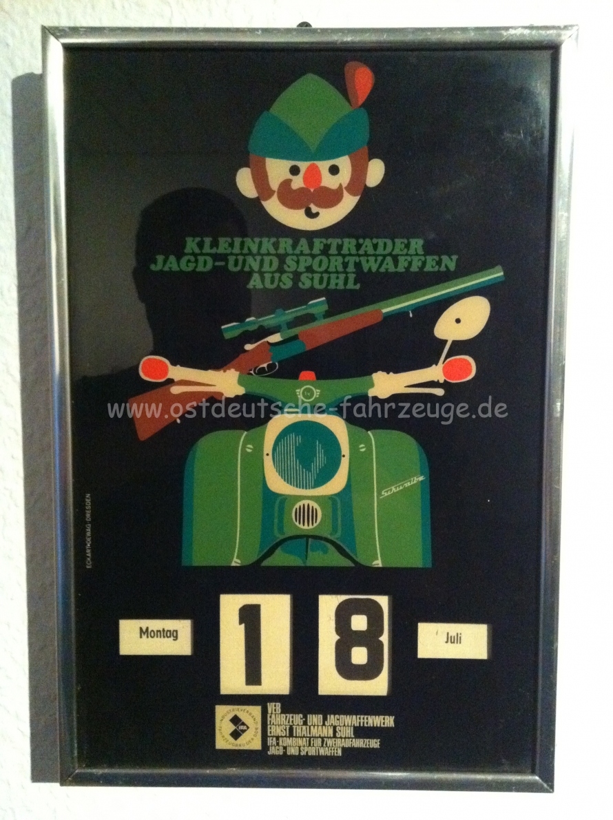 Dauerkalender mit Jäger auf Schwalbe