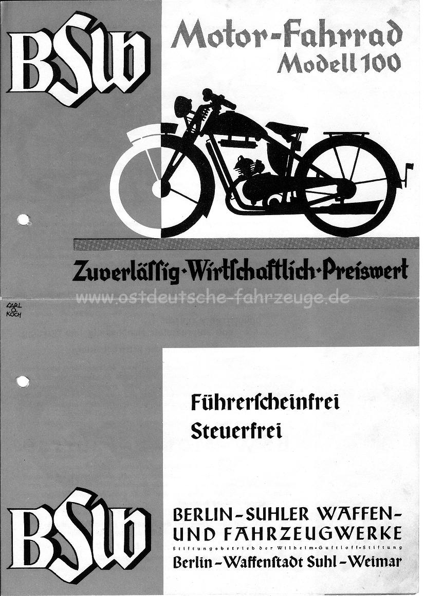 Prospekt BSW Motor-Fahrrad Modell 100 - Front